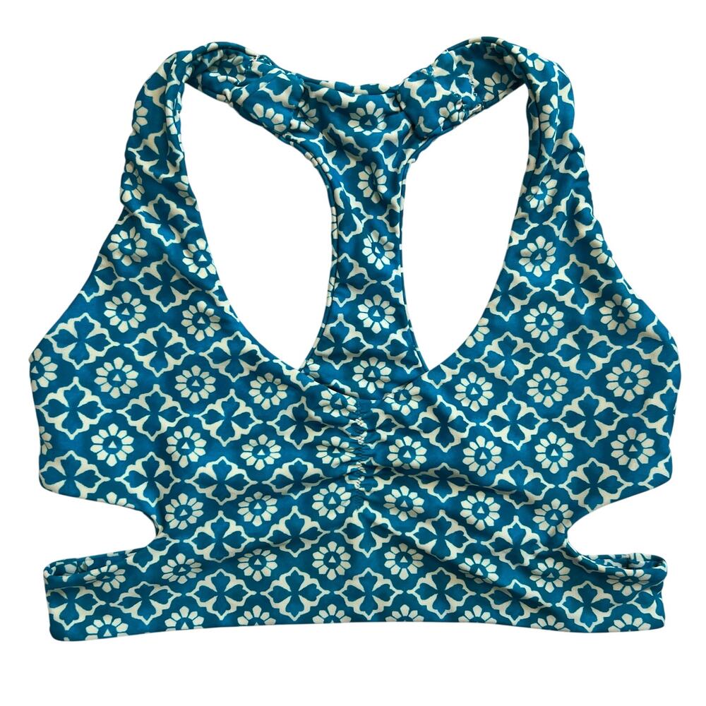 Tori Praver Bikini Top Size MEDIUM Blue and White Print Geometric